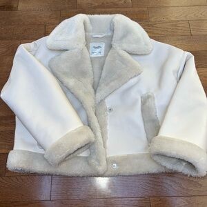 Abercrombie & Fitch Off-White Faux Fur Trimmed Jacket Large